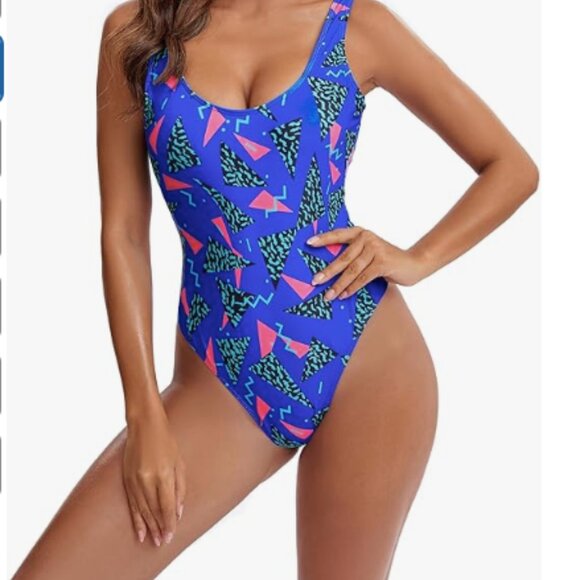 MIAIULIA Women's Retro 80s/90s Inspired High Cut Low Back Padding One Piece Swim - Picture 2 of 7